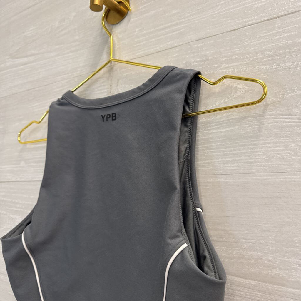 YPB Grey/ White Detail Cropped Athletic Tank Top Medium