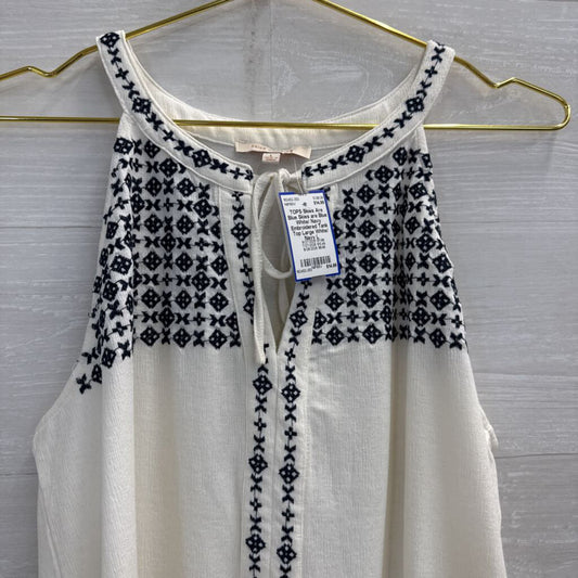 Skies are Blue White/ Navy Embroidered Tank Top Large