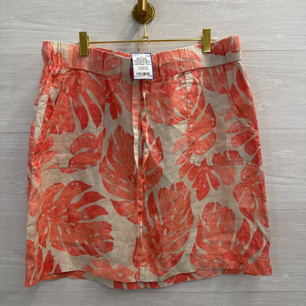 Margaritaville Beige/ Coral Print Skirt Large