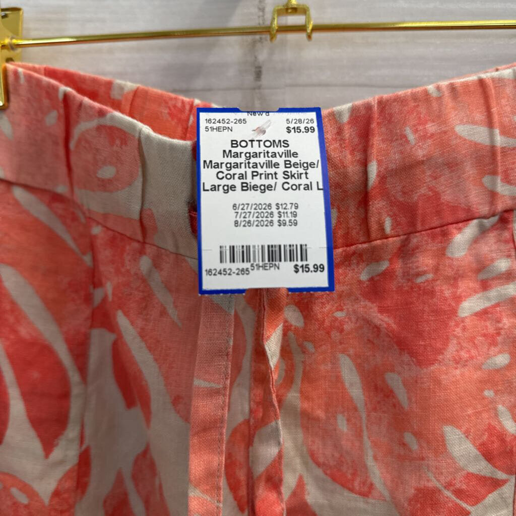 Margaritaville Beige/ Coral Print Skirt Large