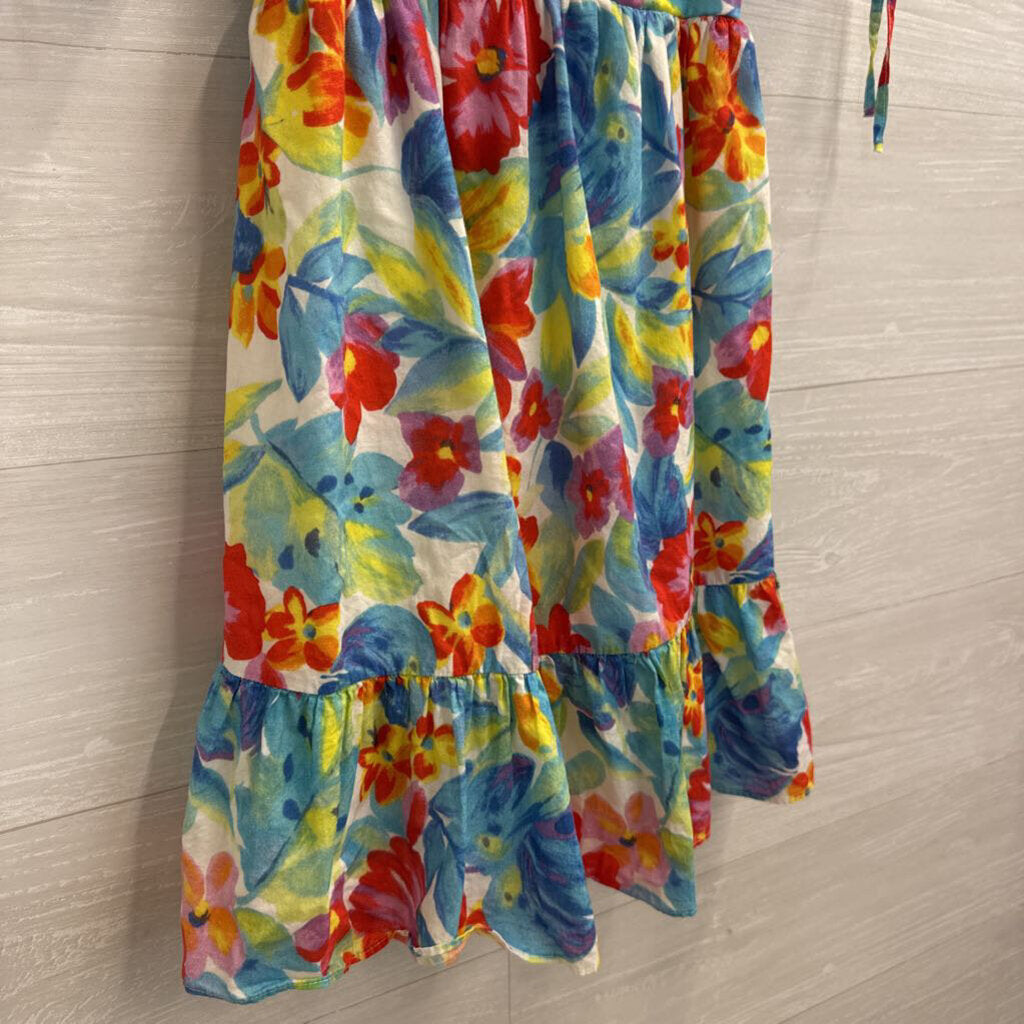 Amanda Uprichard White/ Multi Floral Print Short Puff Sleeve Babydoll Dress Extra Small