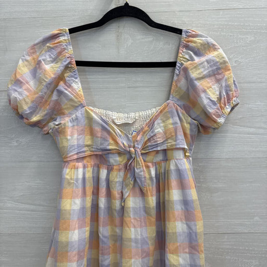 Amanda Uprichard Pastel Checkered Pirnt Short Puff Sleeve Babydoll Dress Extra Small