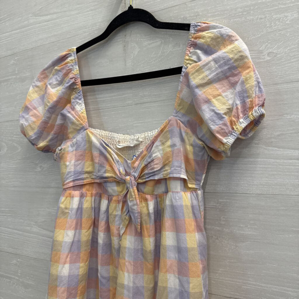 Amanda Uprichard Pastel Checkered Pirnt Short Puff Sleeve Babydoll Dress Extra Small