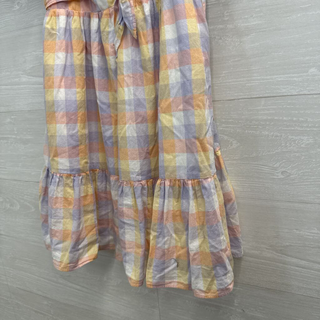Amanda Uprichard Pastel Checkered Pirnt Short Puff Sleeve Babydoll Dress Extra Small