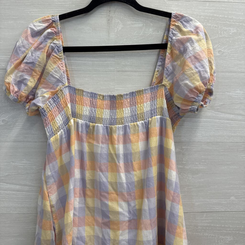 Amanda Uprichard Pastel Checkered Pirnt Short Puff Sleeve Babydoll Dress Extra Small
