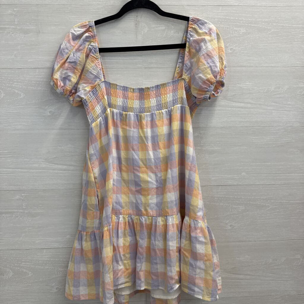 Amanda Uprichard Pastel Checkered Pirnt Short Puff Sleeve Babydoll Dress Extra Small