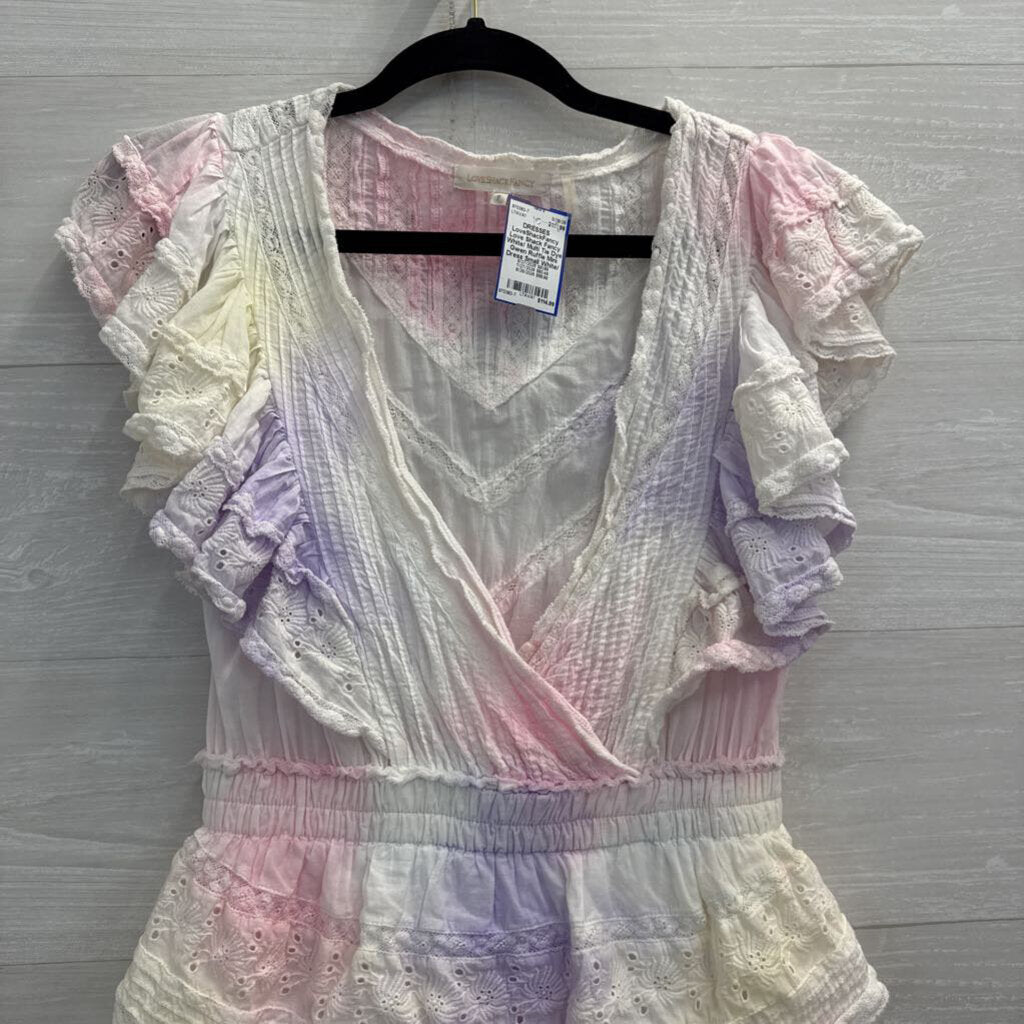 Love Shack Fancy White/ Multi Tie Dye Gwen Ruffle Mini Dress Small