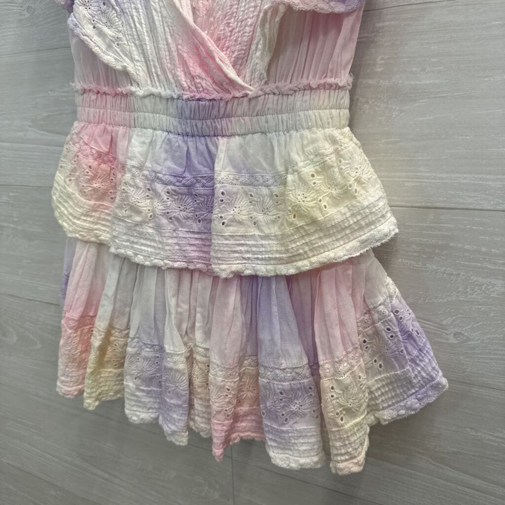 Love Shack Fancy White/ Multi Tie Dye Gwen Ruffle Mini Dress Small