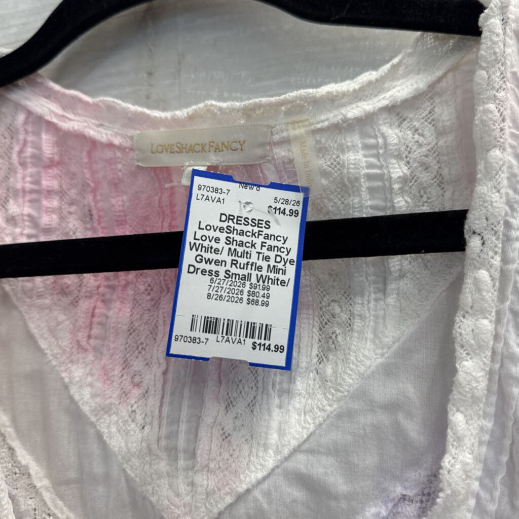 Love Shack Fancy White/ Multi Tie Dye Gwen Ruffle Mini Dress Small