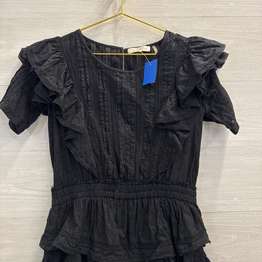 Love Shack Fancy Black Natasha Eyelet Ruffle Mini Dress Small