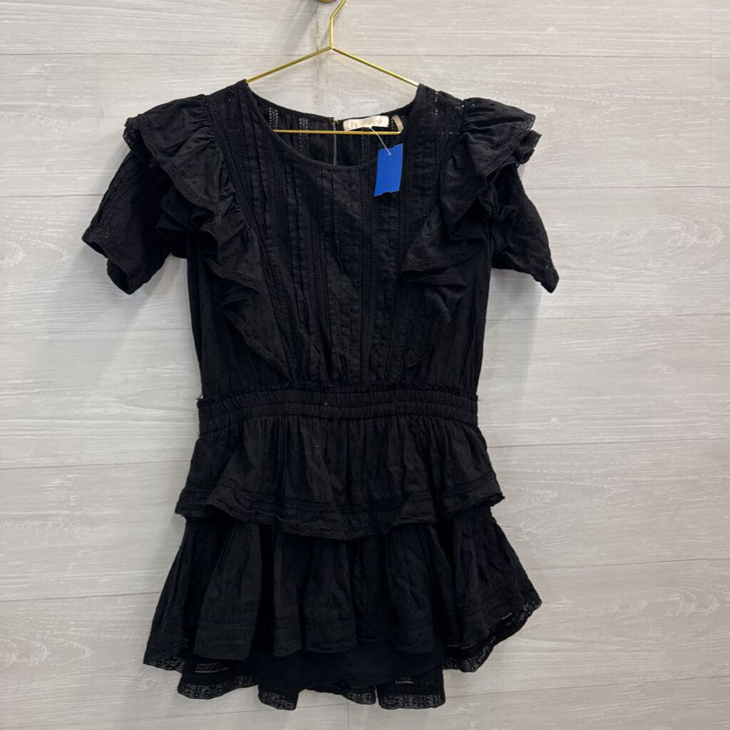 Love Shack Fancy Black Natasha Eyelet Ruffle Mini Dress Small