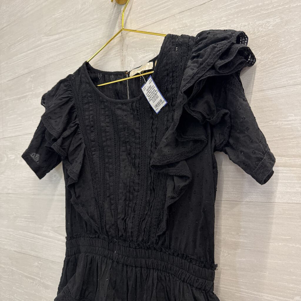 Love Shack Fancy Black Natasha Eyelet Ruffle Mini Dress Small