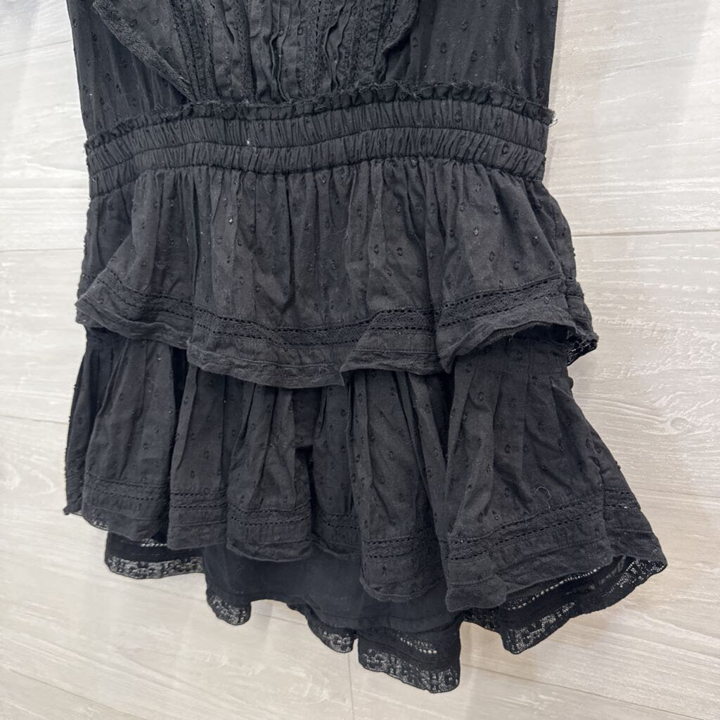 Love Shack Fancy Black Natasha Eyelet Ruffle Mini Dress Small