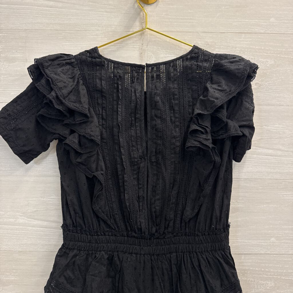 Love Shack Fancy Black Natasha Eyelet Ruffle Mini Dress Small