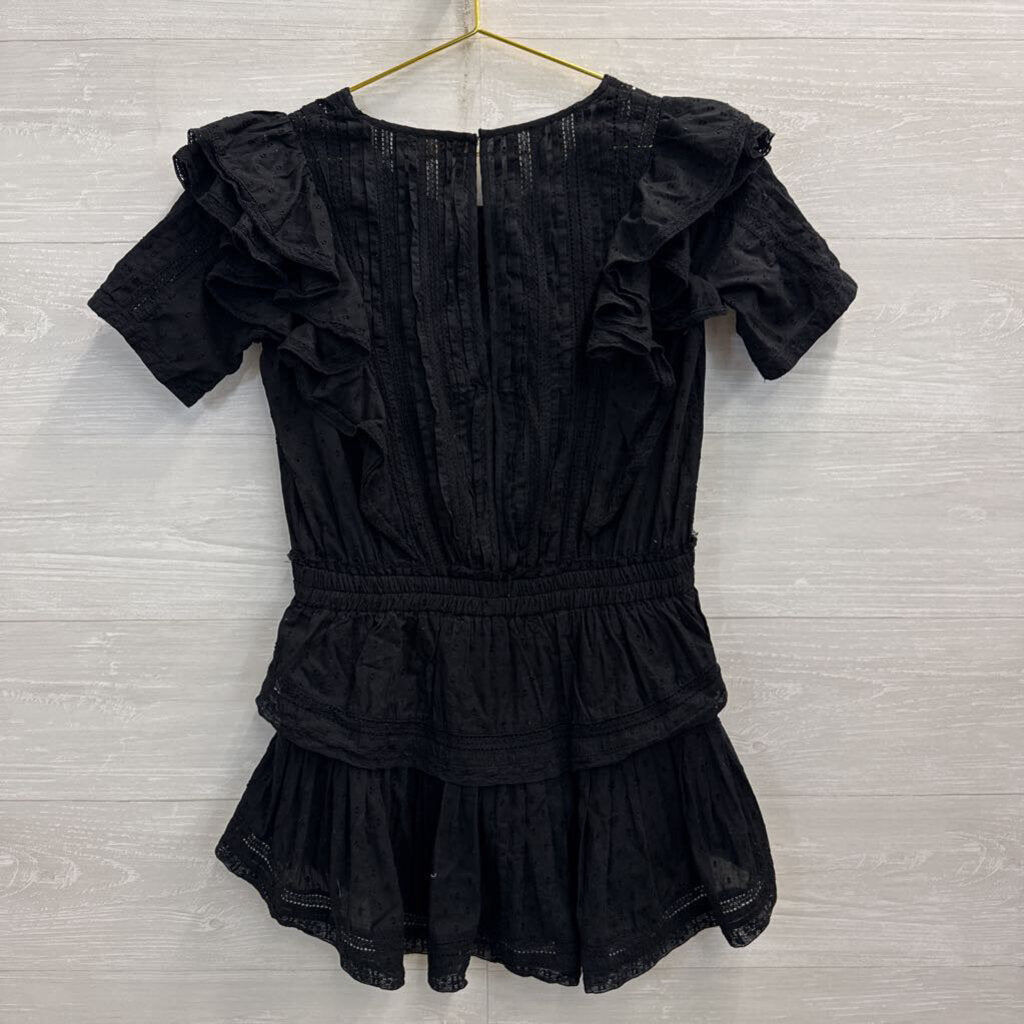 Love Shack Fancy Black Natasha Eyelet Ruffle Mini Dress Small