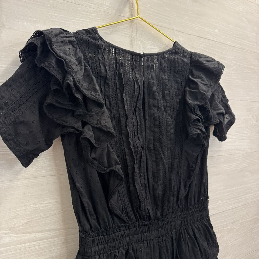 Love Shack Fancy Black Natasha Eyelet Ruffle Mini Dress Small