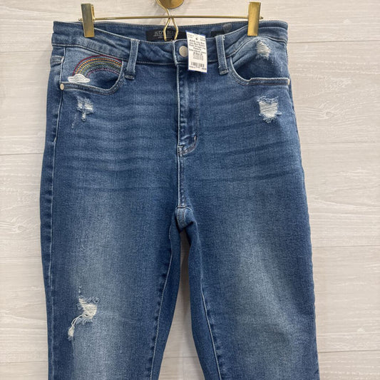 Judy Blue Medium Wash Straight Leg Rainbow Embroidered Jeans 29