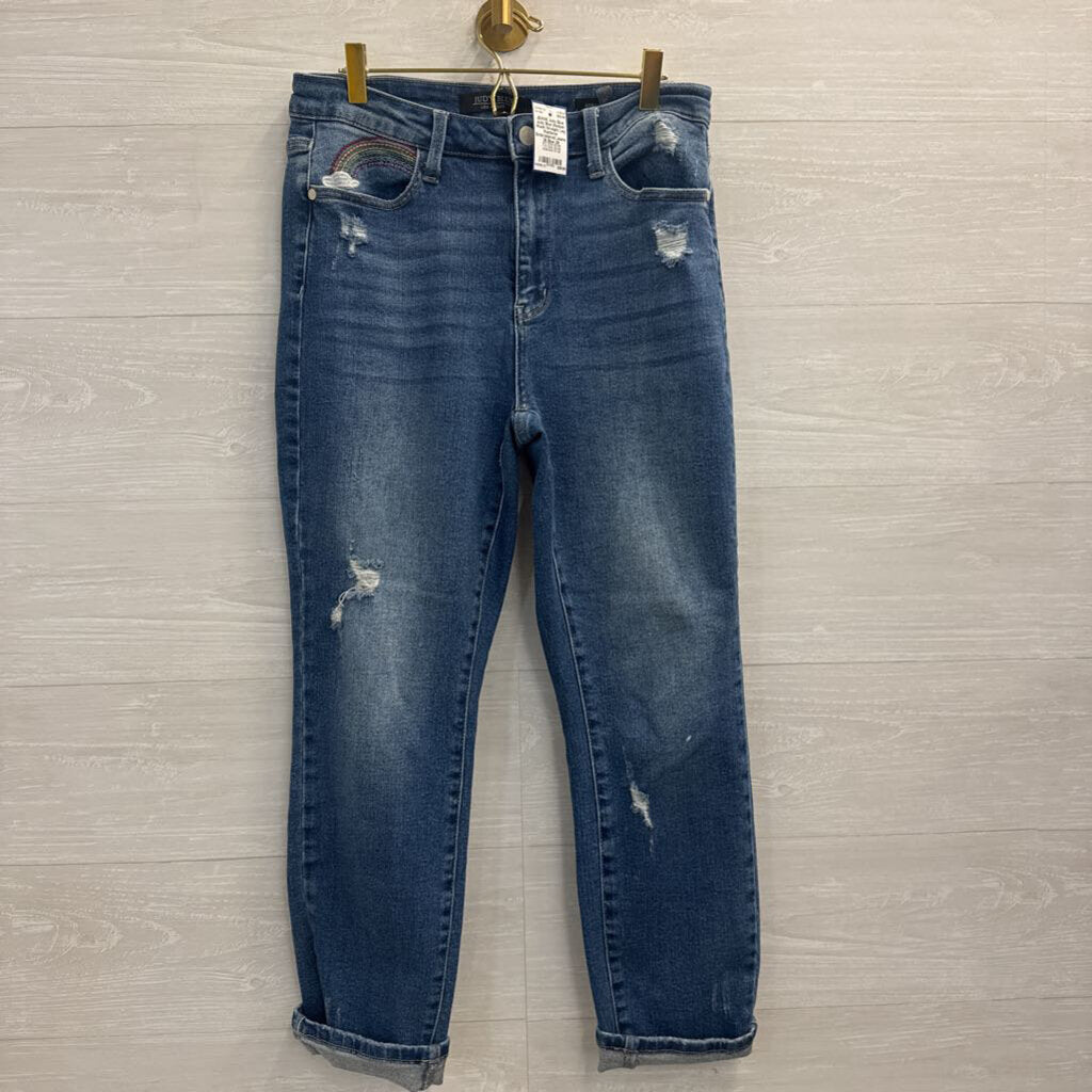Judy Blue Medium Wash Straight Leg Rainbow Embroidered Jeans 29