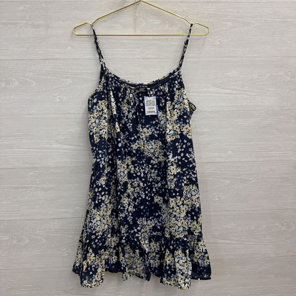 As U Wish Navy/ Multi Floral Print Shift Dress Small