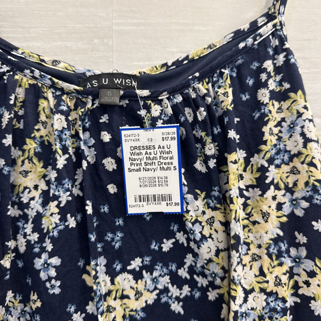 As U Wish Navy/ Multi Floral Print Shift Dress Small