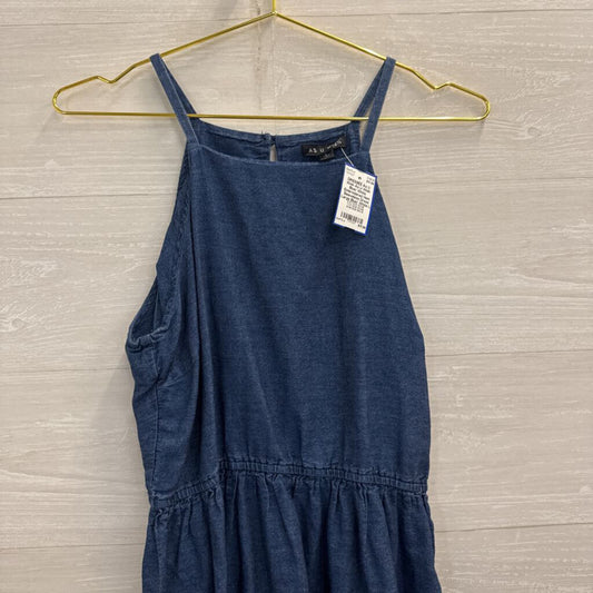 As U Wish Blue/ White Embroidered Hem Sleeveless Dress Large