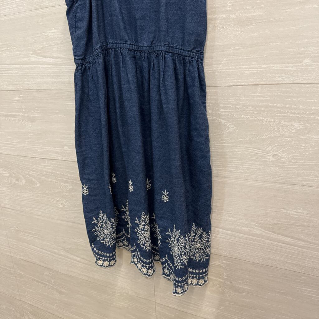 As U Wish Blue/ White Embroidered Hem Sleeveless Dress Large