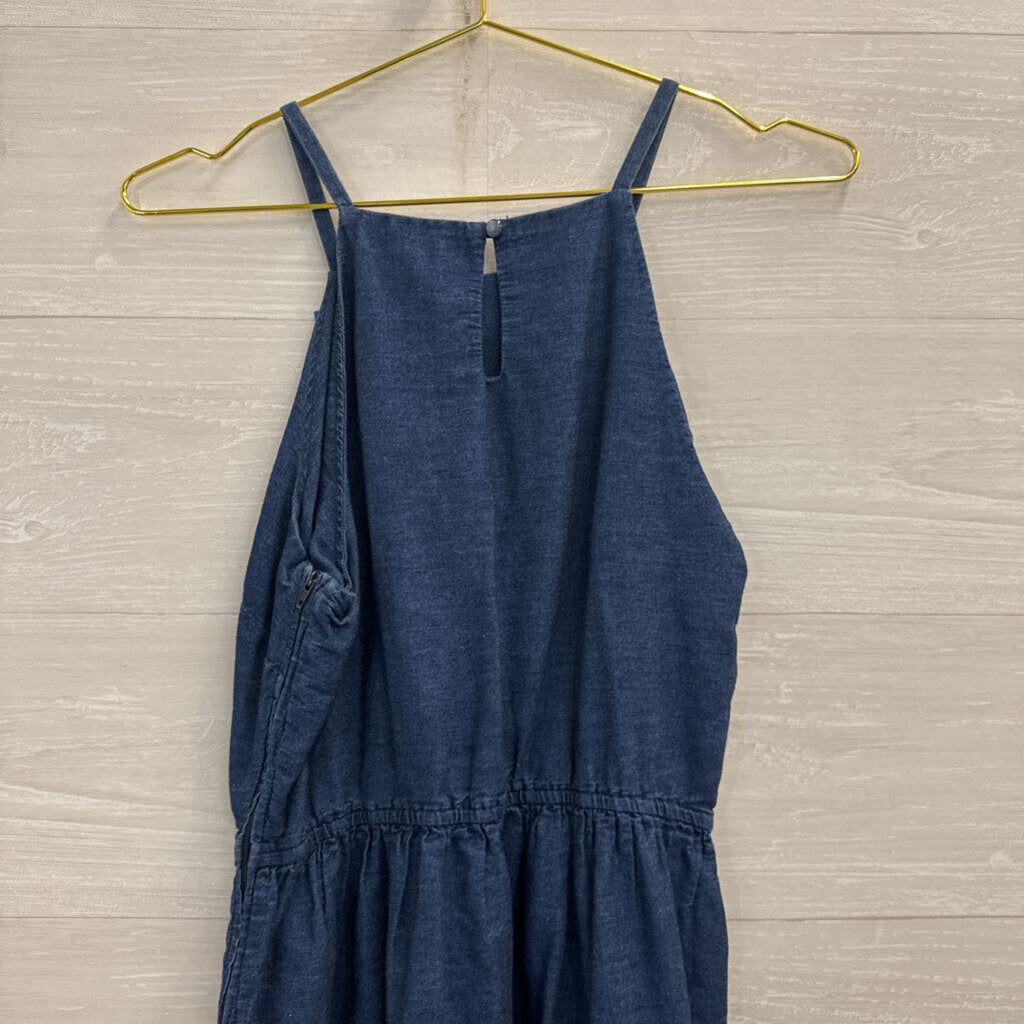 As U Wish Blue/ White Embroidered Hem Sleeveless Dress Large