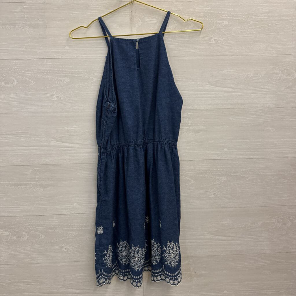 As U Wish Blue/ White Embroidered Hem Sleeveless Dress Large