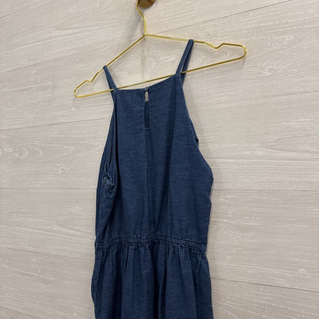 As U Wish Blue/ White Embroidered Hem Sleeveless Dress Large