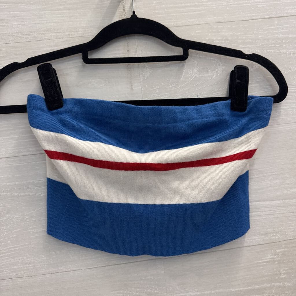 Blue/ White/ Red Stripe Strapless Tube Top Large