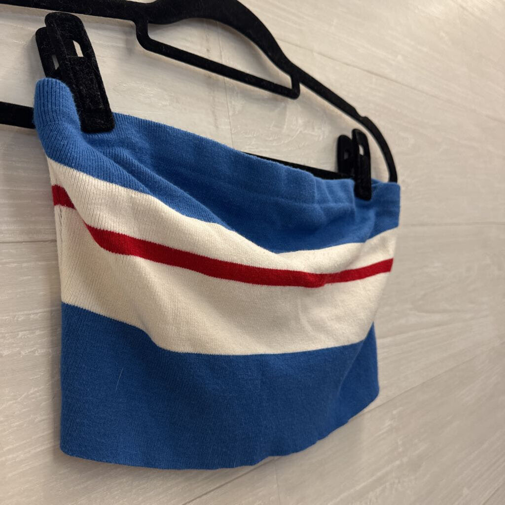 Blue/ White/ Red Stripe Strapless Tube Top Large
