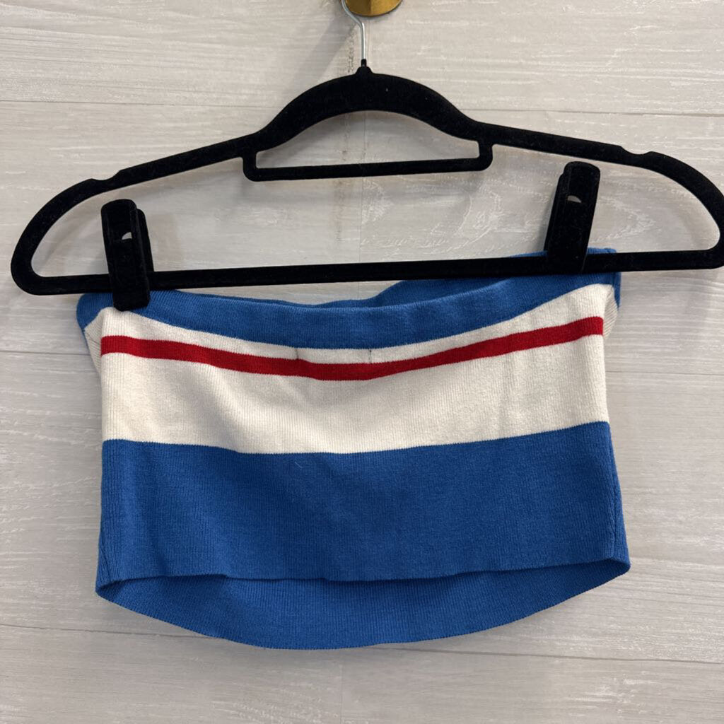 Blue/ White/ Red Stripe Strapless Tube Top Large