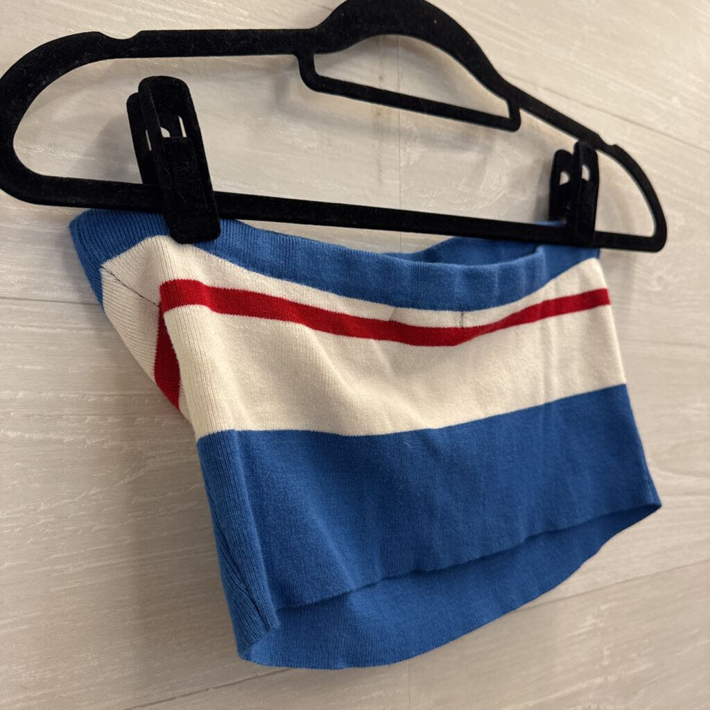 Blue/ White/ Red Stripe Strapless Tube Top Large