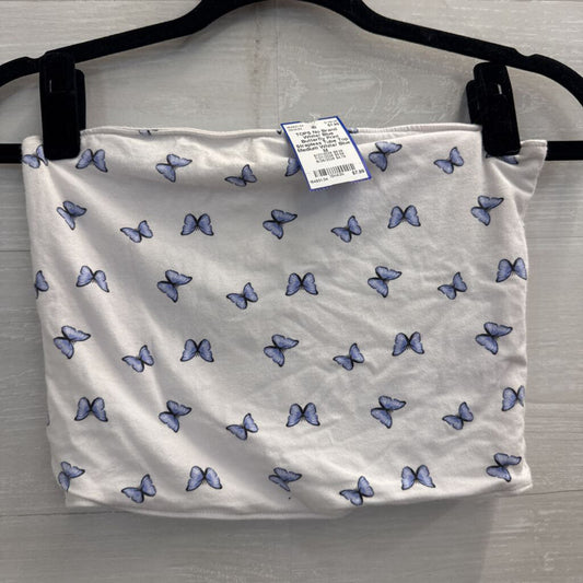 White/ Blue Butterfly Print Strapless Tube Top Medium