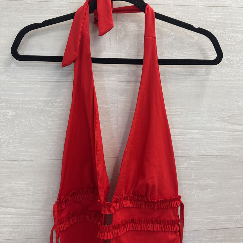Edikted Red Silky Halter Neck Top Large