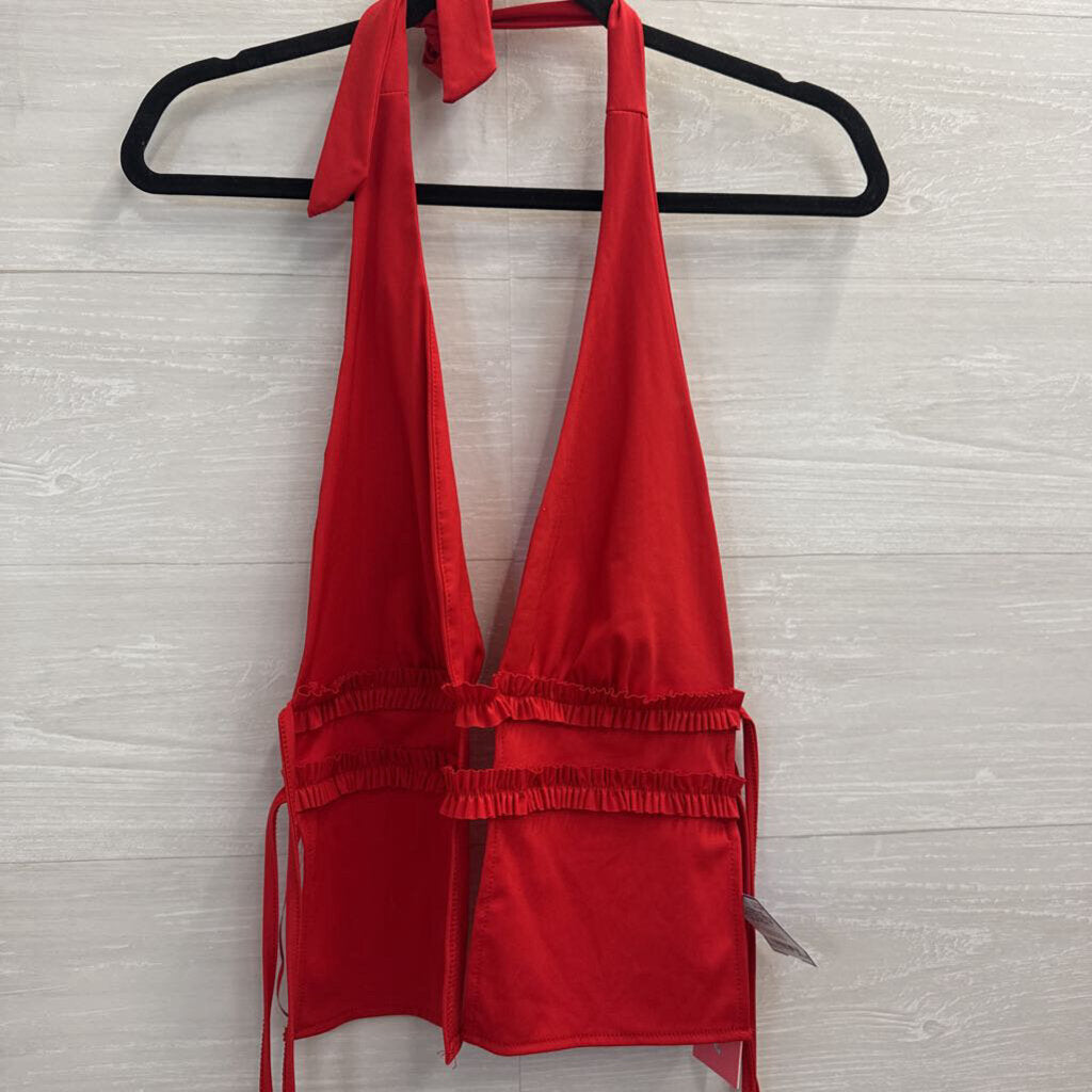 Edikted Red Silky Halter Neck Top Large