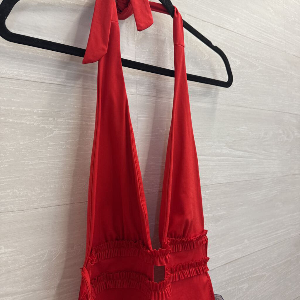 Edikted Red Silky Halter Neck Top Large