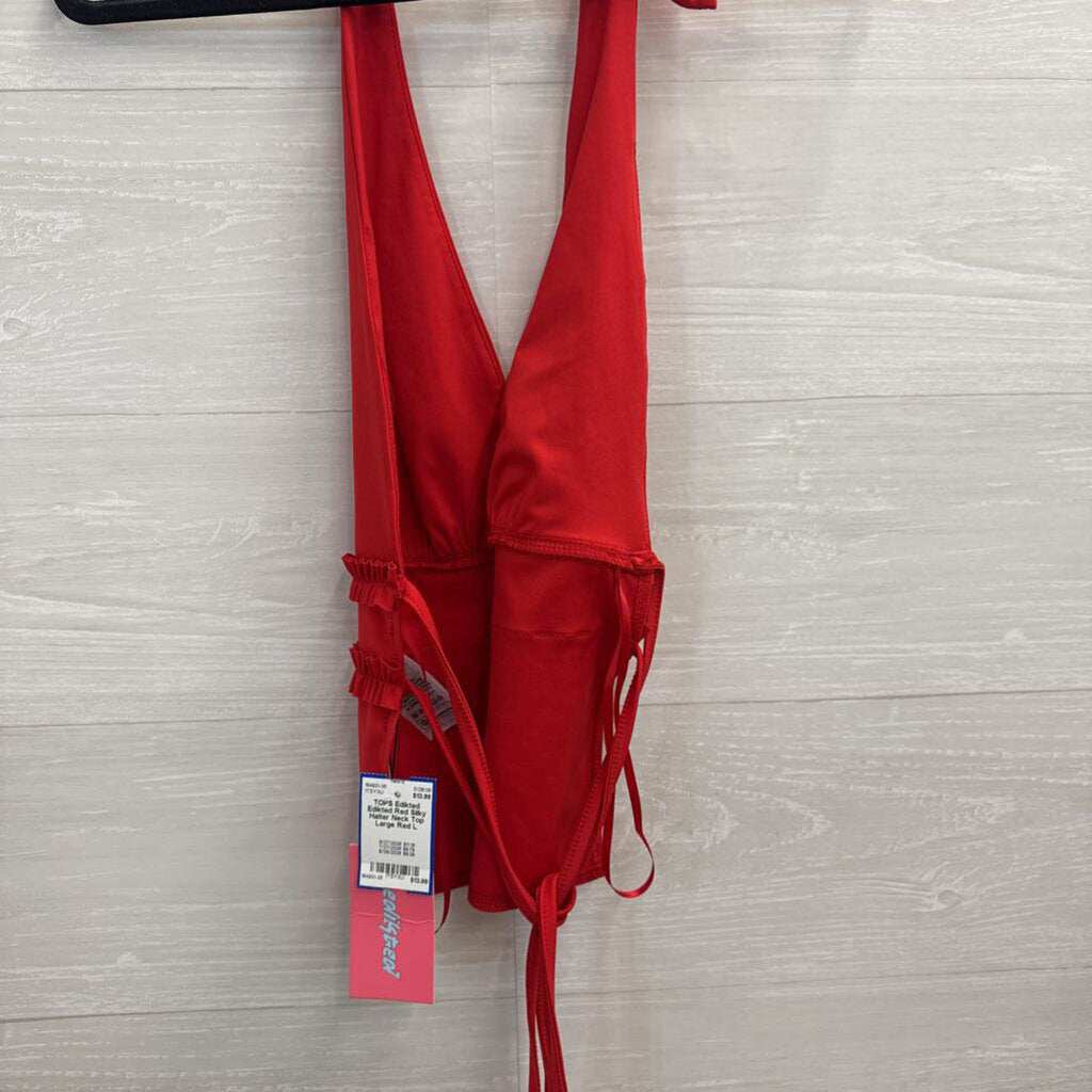 Edikted Red Silky Halter Neck Top Large