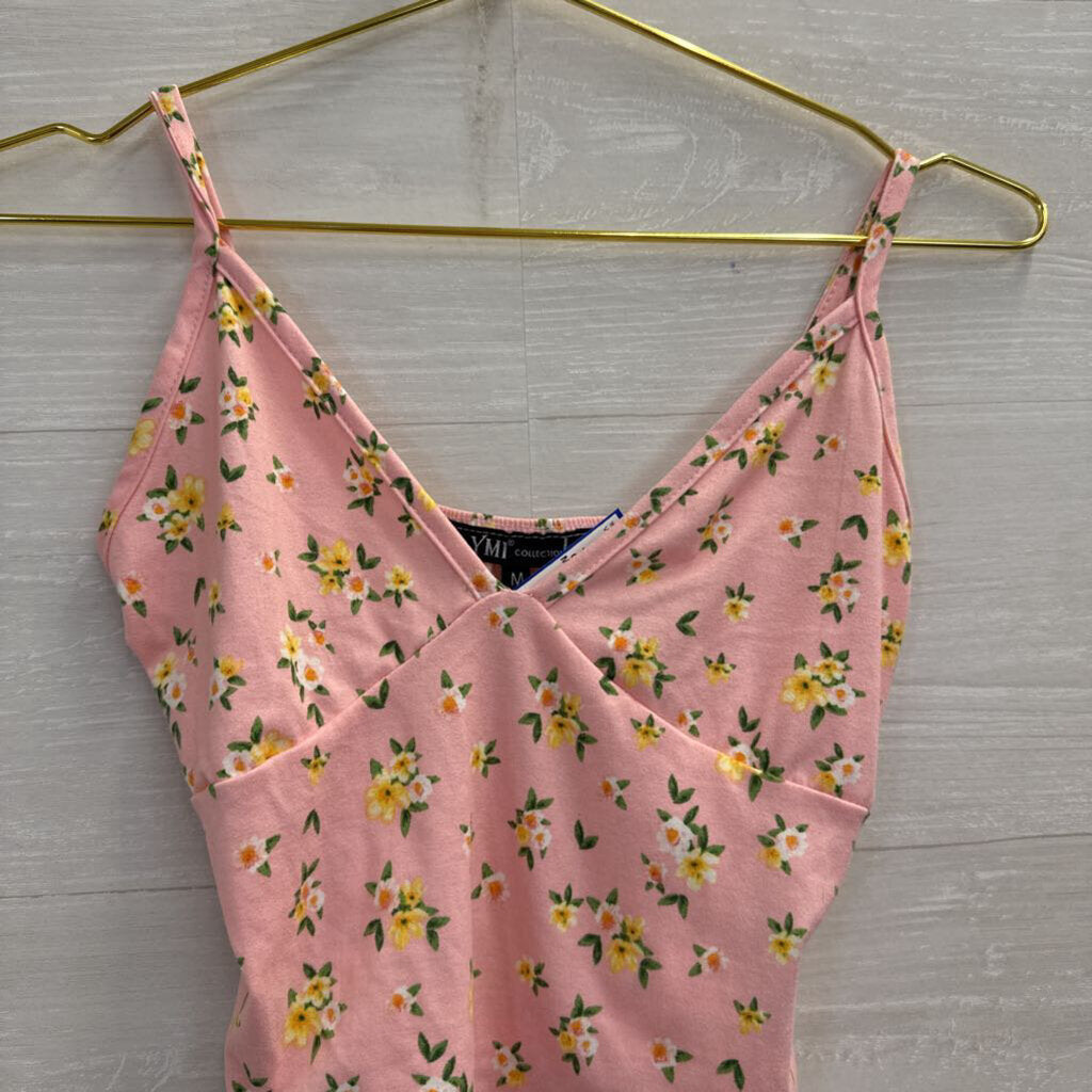 Pink/ Yellow Floral Print Cropped Tank Top Medium