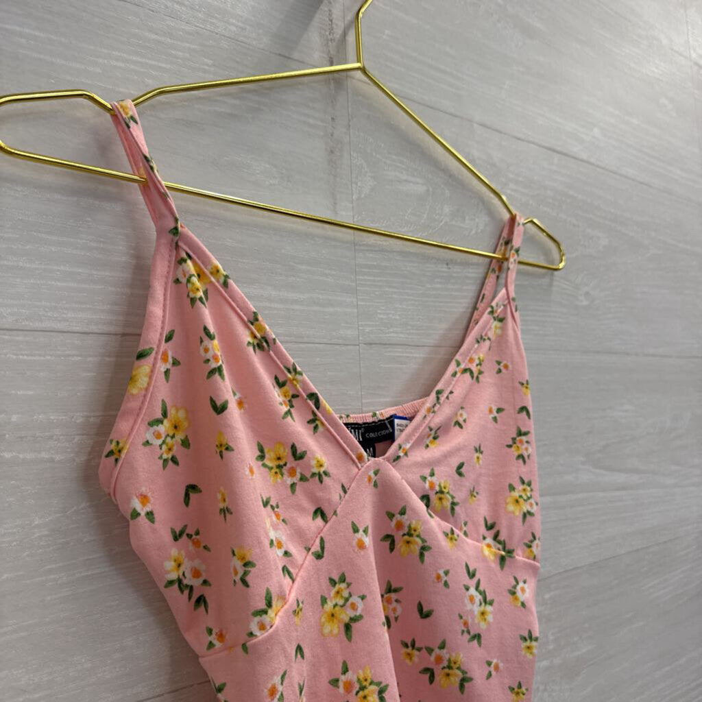 Pink/ Yellow Floral Print Cropped Tank Top Medium