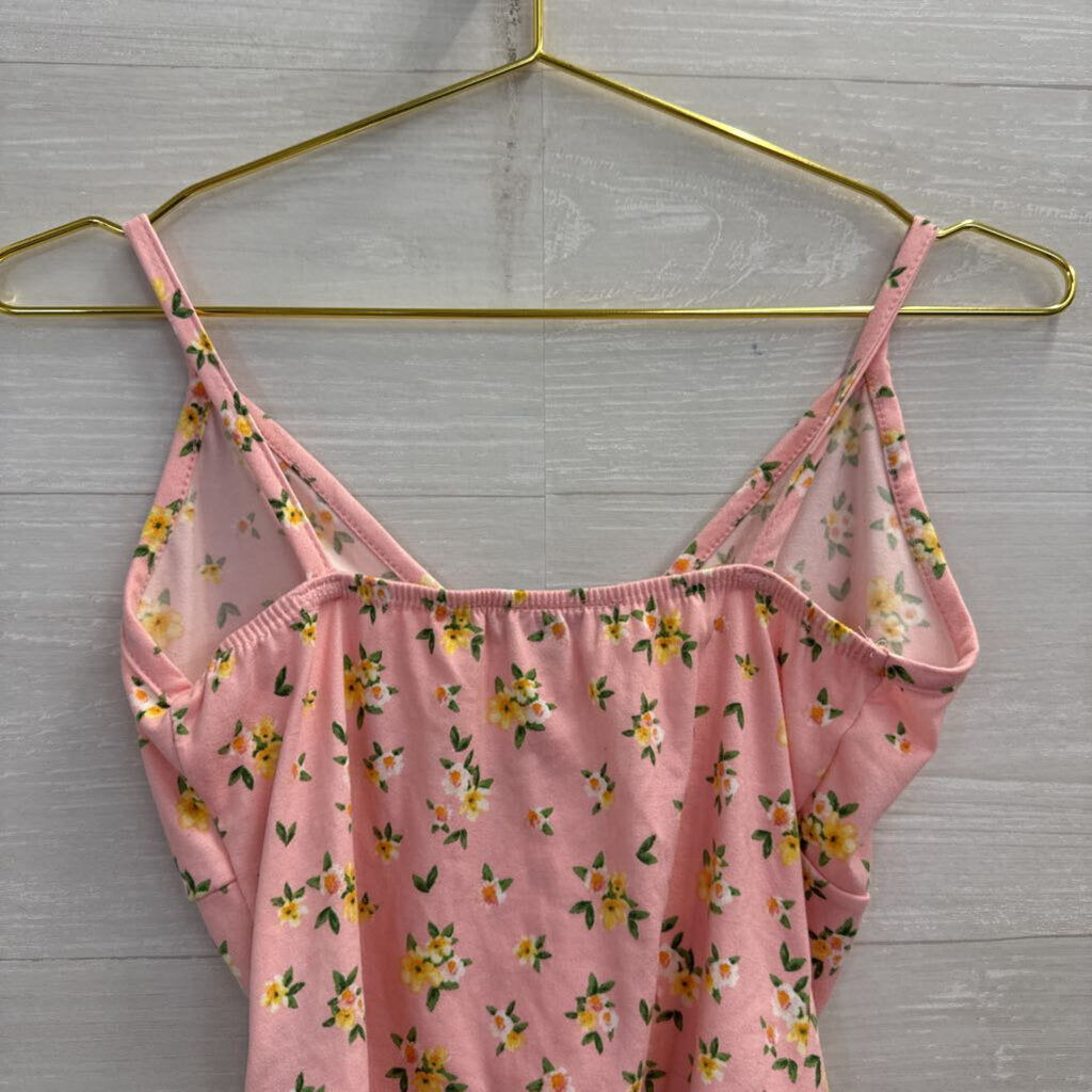 Pink/ Yellow Floral Print Cropped Tank Top Medium