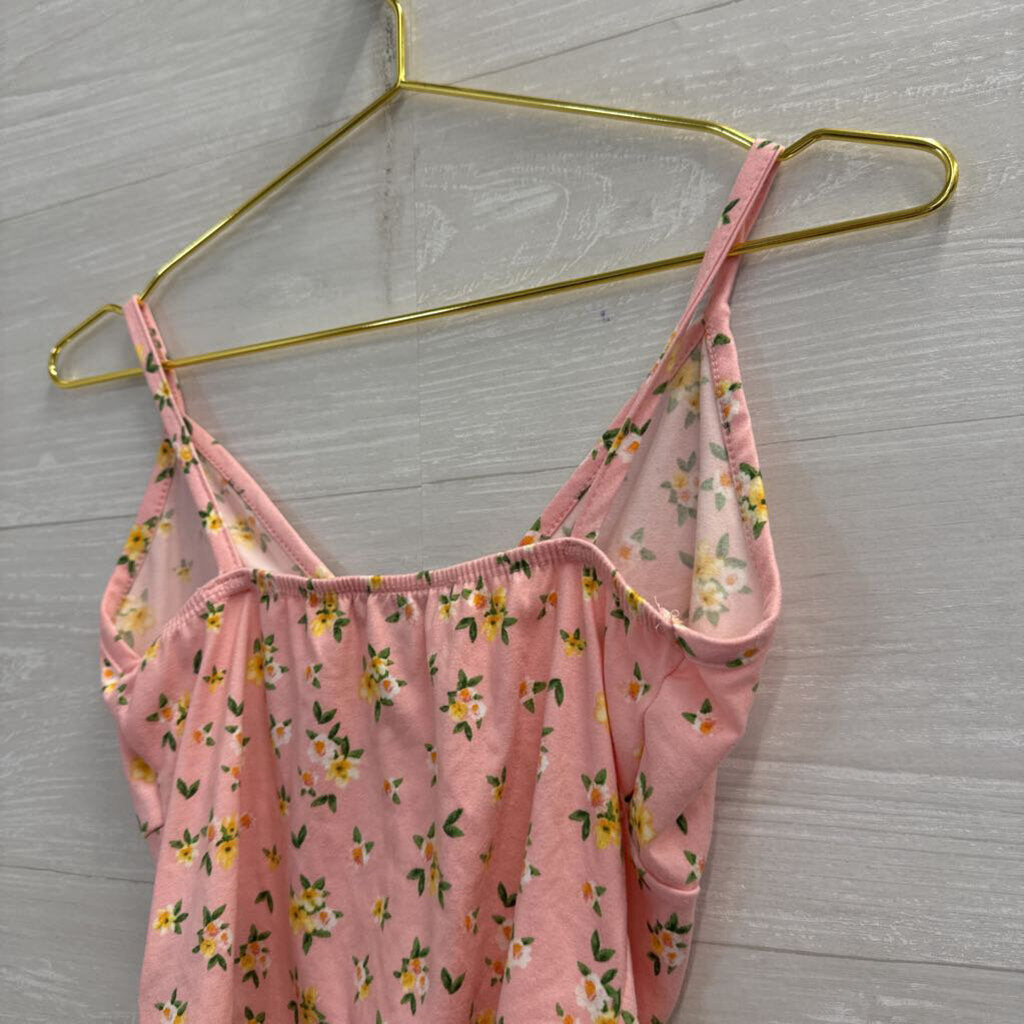 Pink/ Yellow Floral Print Cropped Tank Top Medium