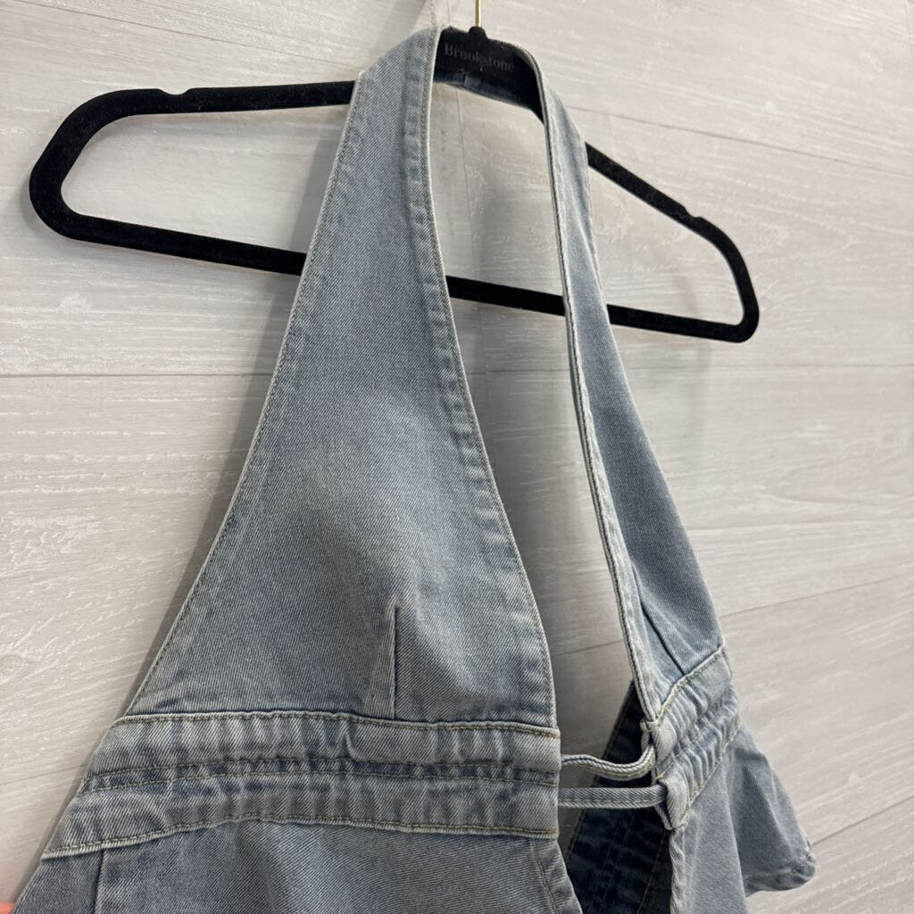 Light Wash Denim Tie Back Halter Top Large