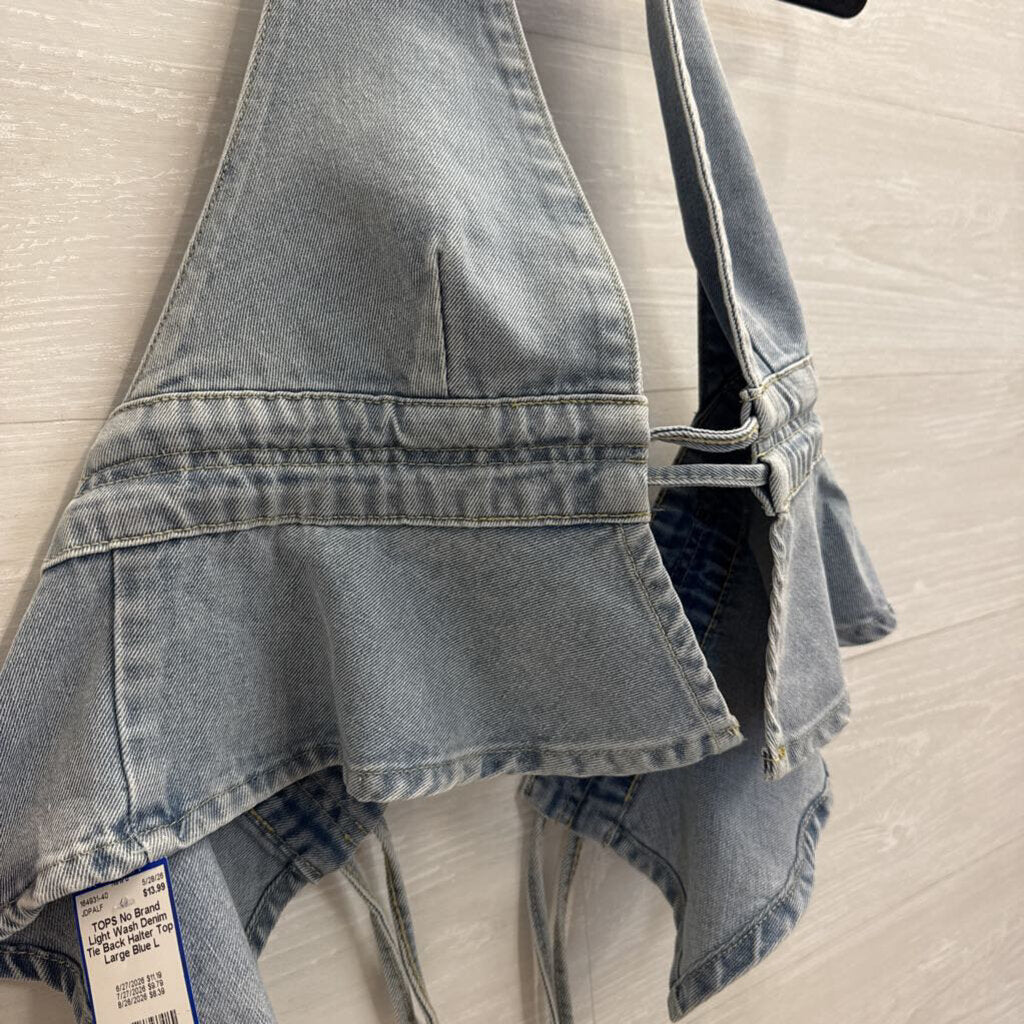 Light Wash Denim Tie Back Halter Top Large