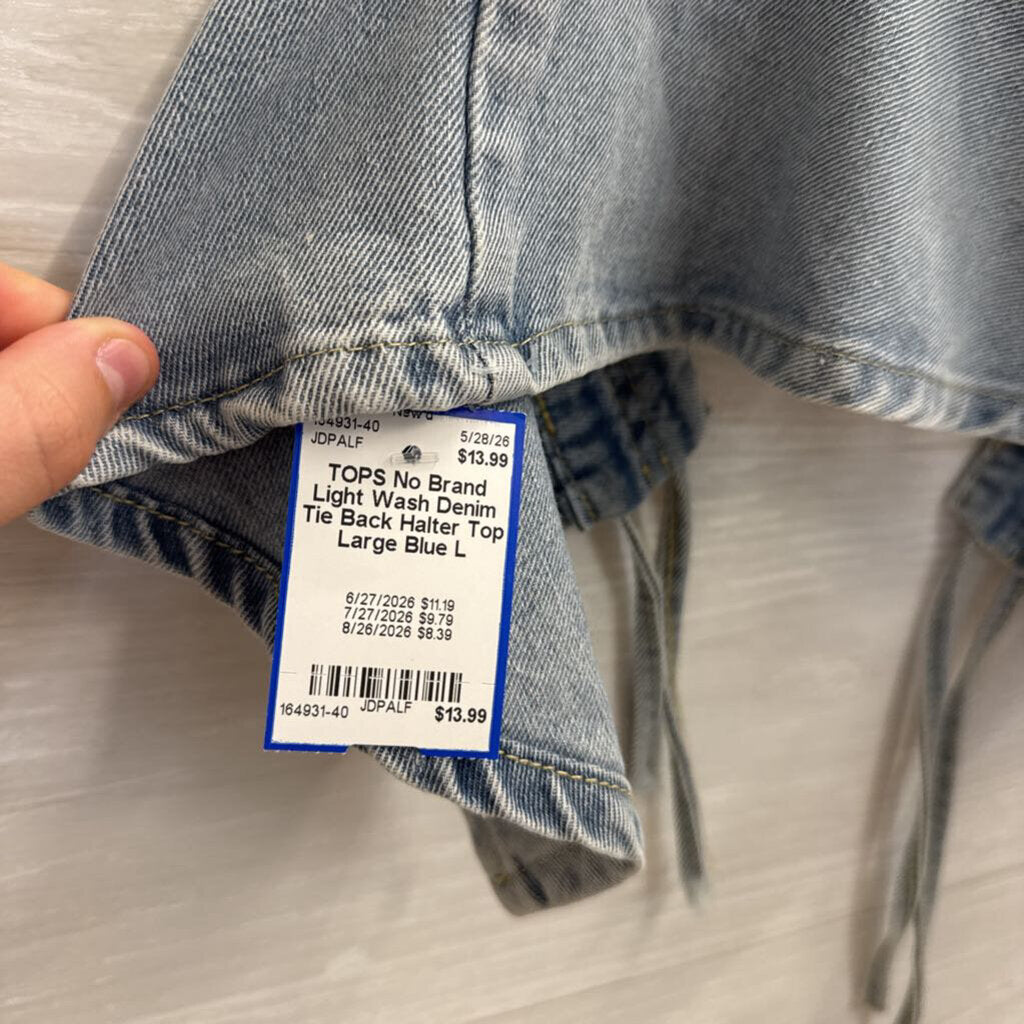 Light Wash Denim Tie Back Halter Top Large