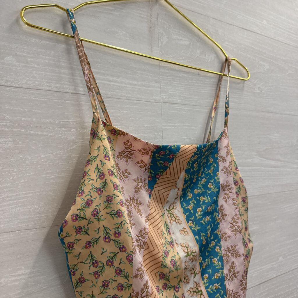 Sans Souci Pink/ Multi Silky Print Cropped Tank Top Medium