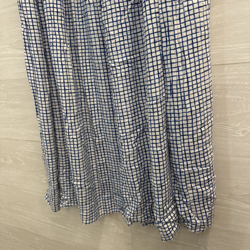 White/ Blue Checkered Print Short Sleeve Top/ Midi Skirt Set Extra Large