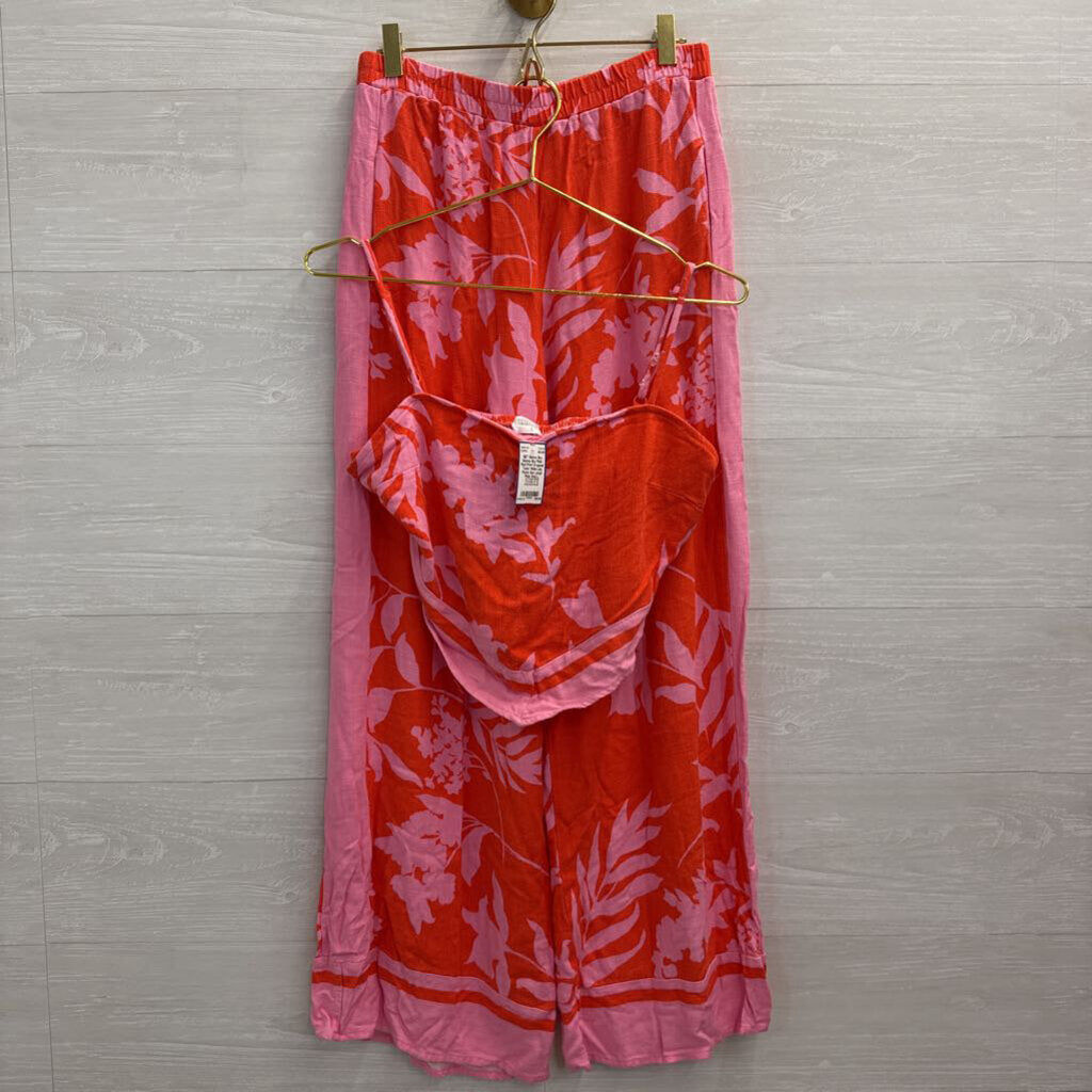 Sienna Sky Pink/ Red Print Cropped Tank/ Wide Leg Pants Set Large