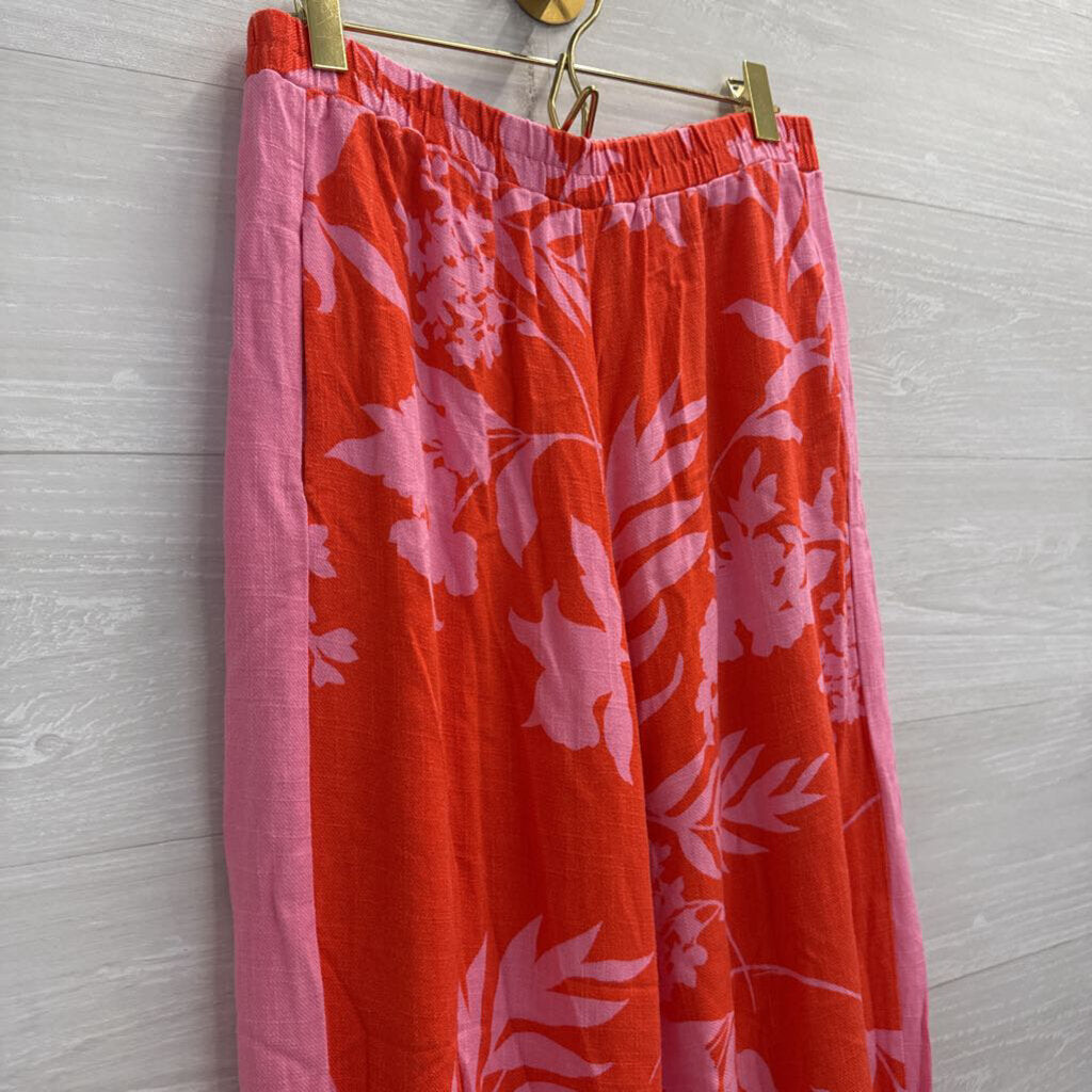 Sienna Sky Pink/ Red Print Cropped Tank/ Wide Leg Pants Set Large