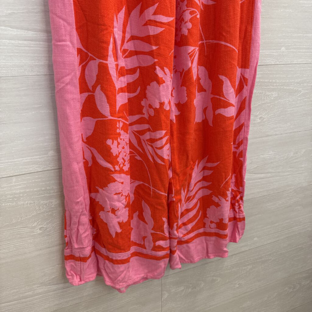 Sienna Sky Pink/ Red Print Cropped Tank/ Wide Leg Pants Set Large